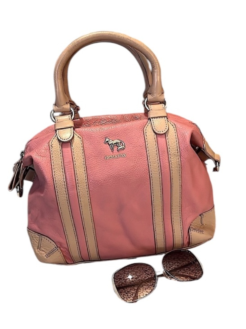 Emma Fox Pink and Tan Leather Satchel Bag with Sophisticated Design